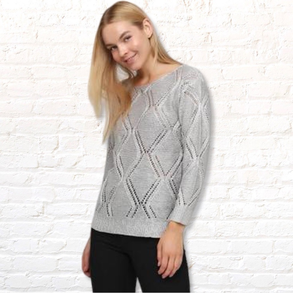 New York & Company Soho Jeans Sequins Sweater Size XL Gray Silver Argyle Pattern